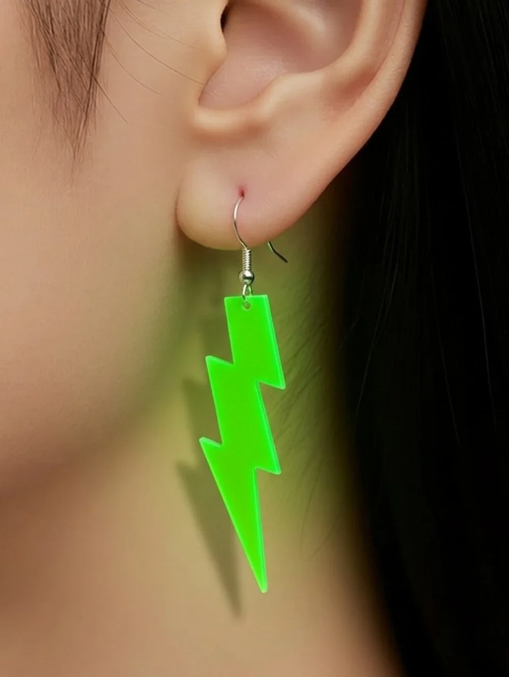 Neon Lightning Bolt Earrings UV Blacklight Glow Rave Festival Acrylic Dangles